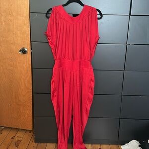 Catherine Malandrino | vintage 80’s silk jumpsuit |red pleats pockets | sz 6